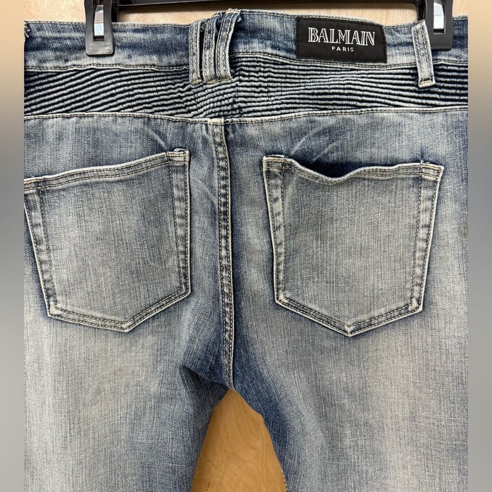 Balmain Slim Fit Biker Jeans in Blue Denim - Picture 6 of 16